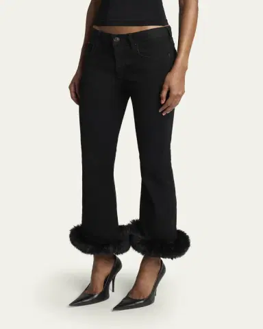 Balenciaga Faux-Fur Trim Denim Kickflare Capri Pants | Thumbnail 4 Balenciaga Faux-Fur Trim Denim Kickflare Capri Pants | Thumbnail 4