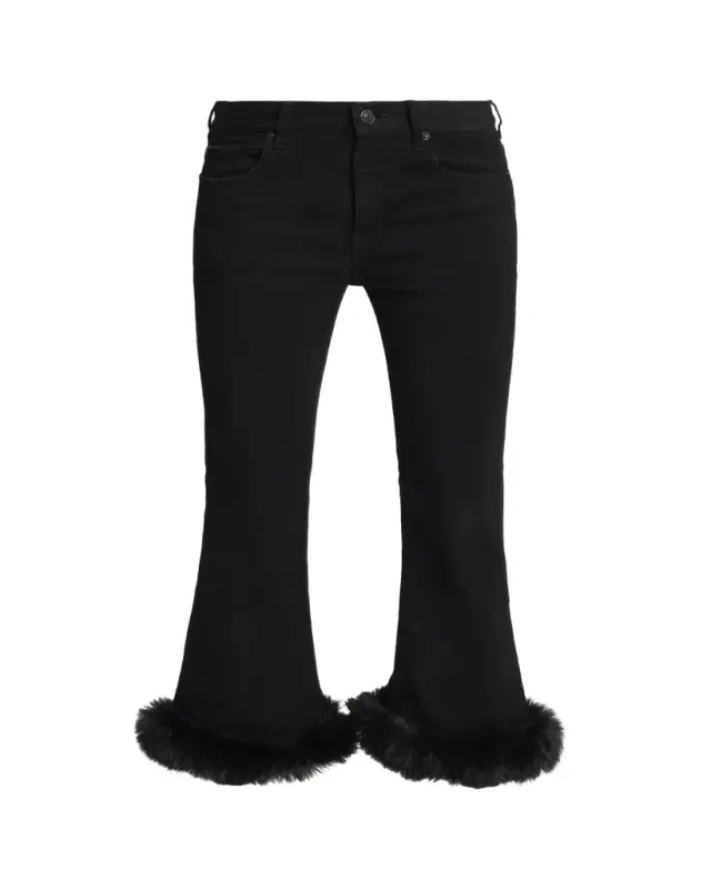 Faux-Fur Trim Denim Kickflare Capri Pants