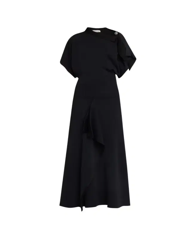Asymmetric Silver Button A-Line Dress