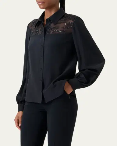 Akris Sequin Embellished Silk Crepe Blouse | Thumbnail 4