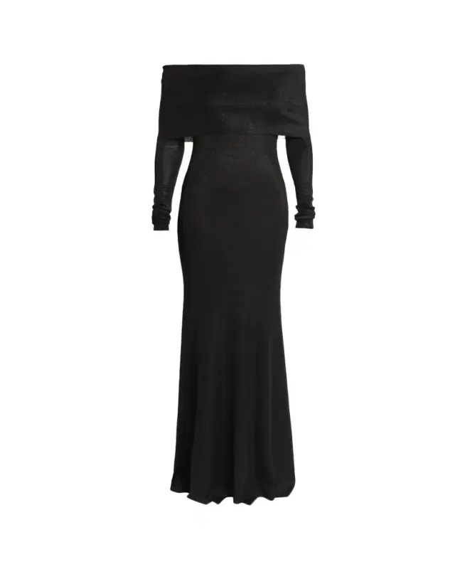 Metallic Rib Off-The-Shoulder Maxi Dress