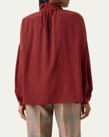 Akris punto Mock-Neck Bow Tie Silk Crepe De Chine Blouse | Thumbnail 3