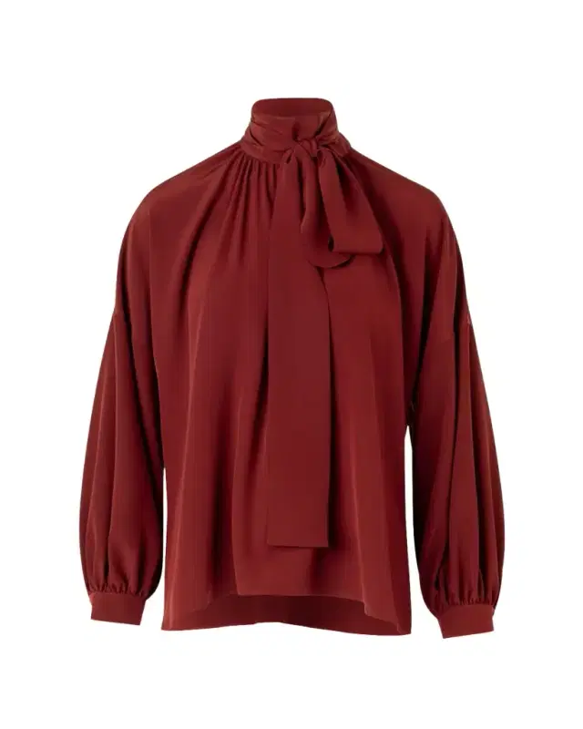 Akris punto Mock-Neck Bow Tie Silk Crepe De Chine Blouse