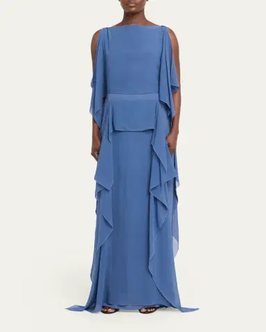 Lanvin Chain-Strap Silk Ruffle Maxi Dress | Thumbnail 2