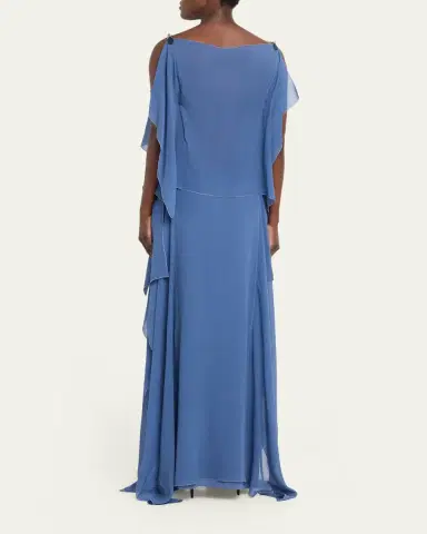 Lanvin Chain-Strap Silk Ruffle Maxi Dress | Thumbnail 3