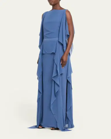 Lanvin Chain-Strap Silk Ruffle Maxi Dress | Thumbnail 4