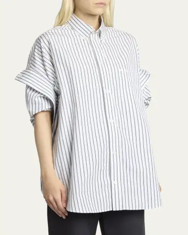 Balenciaga Tucked-Sleeve Striped Poplin Shirt | Thumbnail 4 Balenciaga Tucked-Sleeve Striped Poplin Shirt | Thumbnail 4
