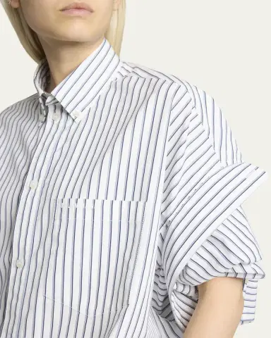 Balenciaga Tucked-Sleeve Striped Poplin Shirt | Thumbnail 5 Balenciaga Tucked-Sleeve Striped Poplin Shirt | Thumbnail 5
