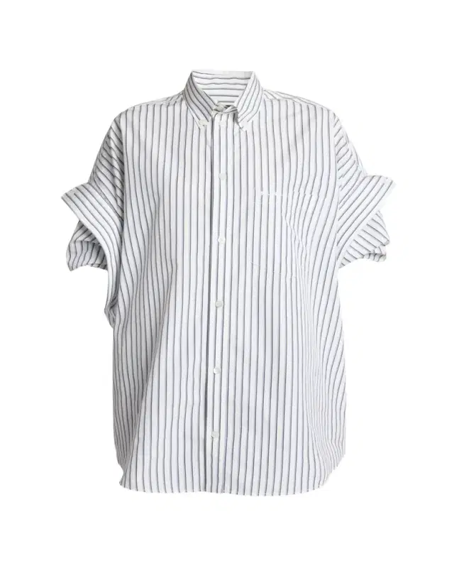 Tucked-Sleeve Striped Poplin Shirt