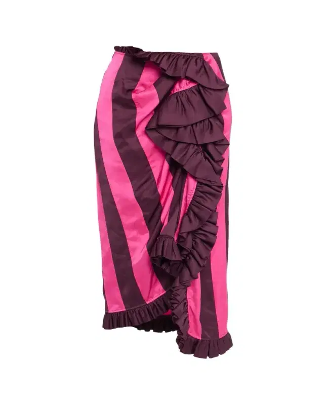 Dries Van Noten Sina Paneled Satin Ruffle Midi Skirt