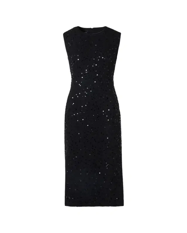 Sequined Tweed Midi Sheath Dress