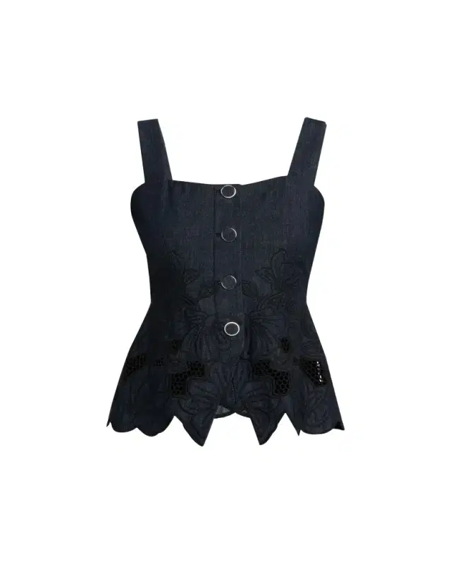 Mirielle Embroidered Denim Top