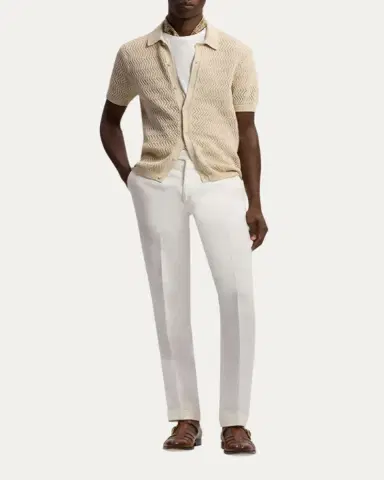 Ralph Lauren Purple Label Men's Textured Cotton Short-Sleeve Cardigan | Thumbnail 2
