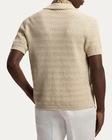 Ralph Lauren Purple Label Men's Textured Cotton Short-Sleeve Cardigan | Thumbnail 3
