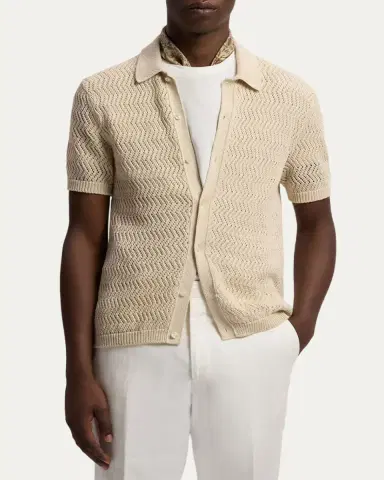 Ralph Lauren Purple Label Men's Textured Cotton Short-Sleeve Cardigan | Thumbnail 4