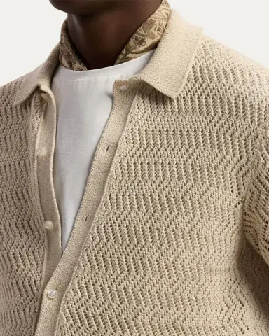 Ralph Lauren Purple Label Men's Textured Cotton Short-Sleeve Cardigan | Thumbnail 5