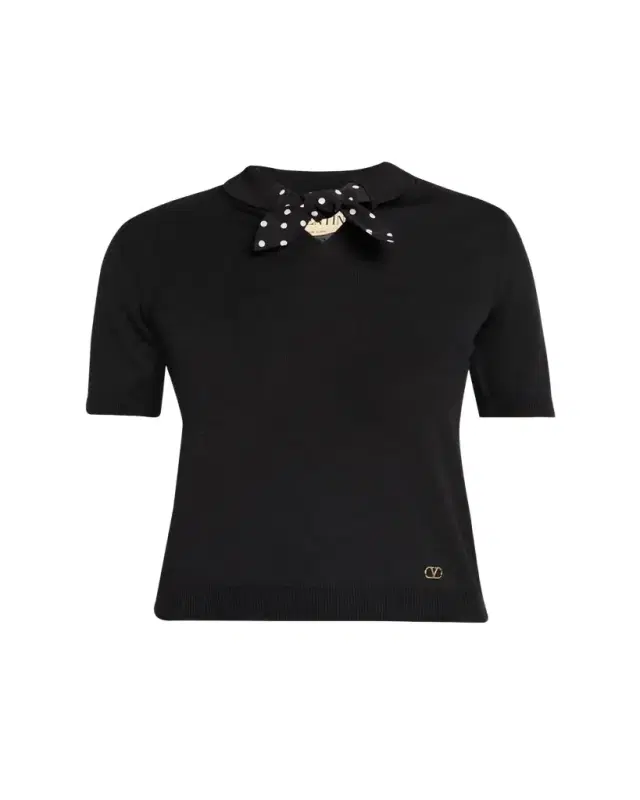 Valentino Garavani Polka Dot Bow Wool Knit Sweater