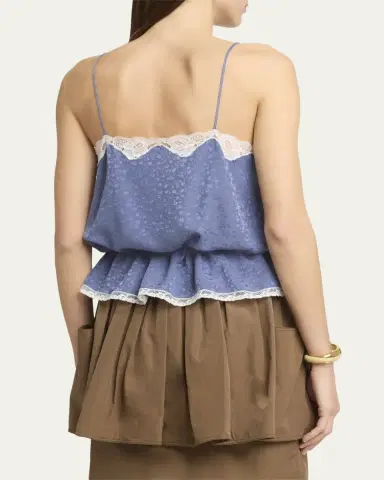 Chloé Lace-Trim Floral Silk Jacquard Sleeveless Top | Thumbnail 3 Chloé Lace-Trim Floral Silk Jacquard Sleeveless Top | Thumbnail 3