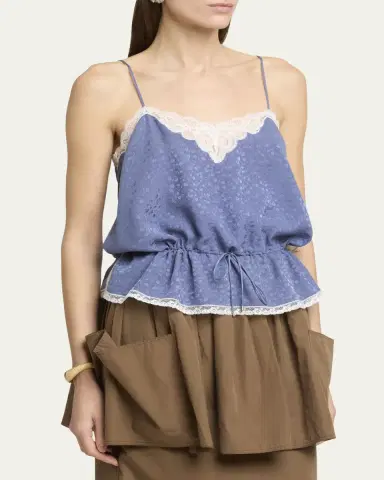 Chloé Lace-Trim Floral Silk Jacquard Sleeveless Top | Thumbnail 4 Chloé Lace-Trim Floral Silk Jacquard Sleeveless Top | Thumbnail 4