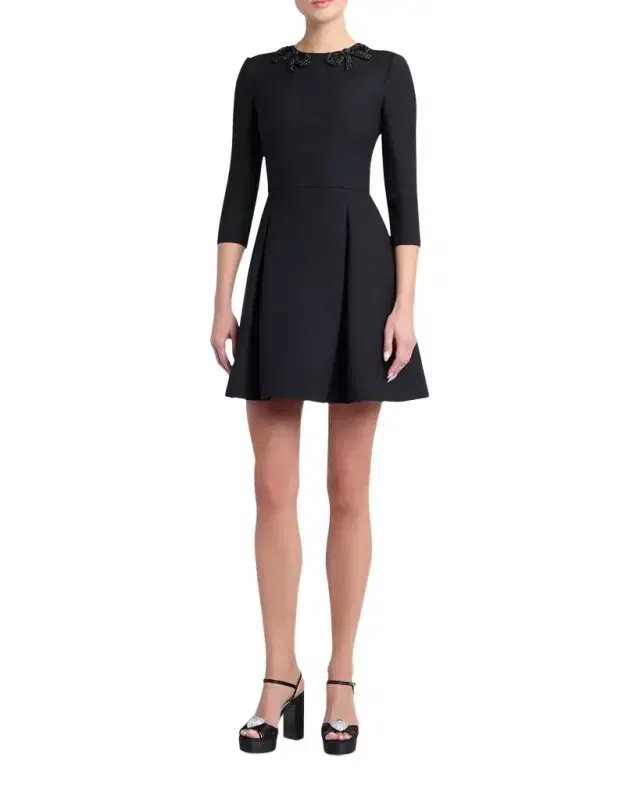 Valentino Garavani Long-Sleeve Embroidered Bow Mini Dress