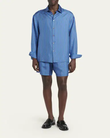 Versace Men's Meander Print Silk Shorts | Thumbnail 2