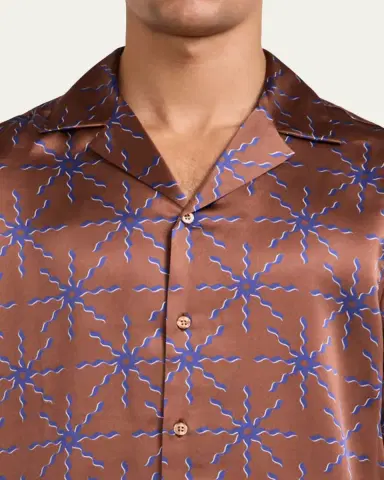 Frescobol Carioca Men's Silk Sol-Printed Short-Sleeve Camp Shirt | Thumbnail 4
