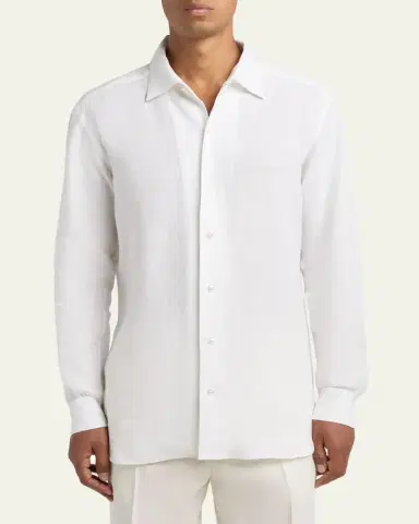 Zegna Men's Oasi Lino Button-Down Shirt | Thumbnail 3