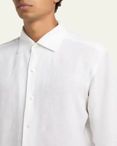Zegna Men's Oasi Lino Button-Down Shirt | Thumbnail 4