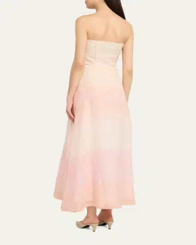BERNADETTE Odette Strapless Threaded Silk Midi Dress | Thumbnail 3 BERNADETTE Odette Strapless Threaded Silk Midi Dress | Thumbnail 3