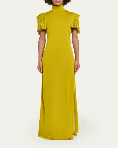 Alaïa Turtleneck Godet-Sleeve Side-Slit Maxi Dress | Thumbnail 2 Alaïa Turtleneck Godet-Sleeve Side-Slit Maxi Dress | Thumbnail 2