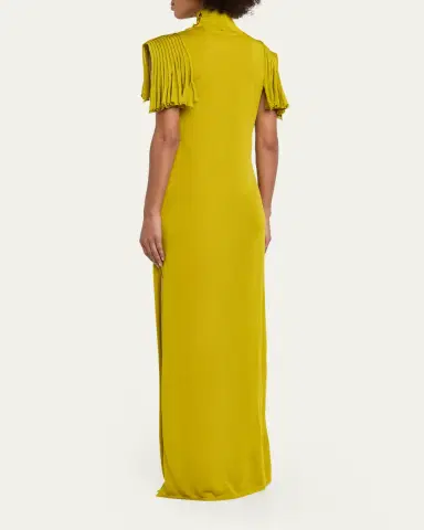 Alaïa Turtleneck Godet-Sleeve Side-Slit Maxi Dress | Thumbnail 3 Alaïa Turtleneck Godet-Sleeve Side-Slit Maxi Dress | Thumbnail 3
