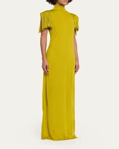 Alaïa Turtleneck Godet-Sleeve Side-Slit Maxi Dress | Thumbnail 4 Alaïa Turtleneck Godet-Sleeve Side-Slit Maxi Dress | Thumbnail 4