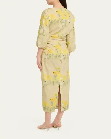 BERNADETTE Ezra Floral Ruched Cotton 3/4-Sleeve Midi Dress | Thumbnail 3 BERNADETTE Ezra Floral Ruched Cotton 3/4-Sleeve Midi Dress | Thumbnail 3
