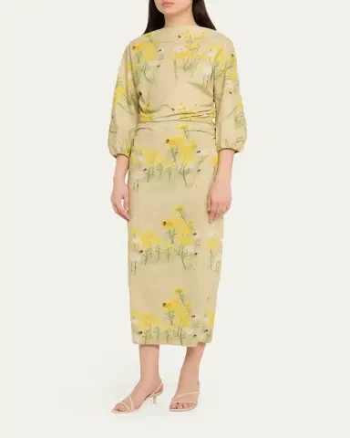 BERNADETTE Ezra Floral Ruched Cotton 3/4-Sleeve Midi Dress | Thumbnail 4 BERNADETTE Ezra Floral Ruched Cotton 3/4-Sleeve Midi Dress | Thumbnail 4
