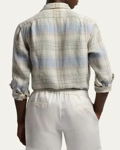 Ralph Lauren Purple Label Men's Plaid Linen Shirt | Thumbnail 3