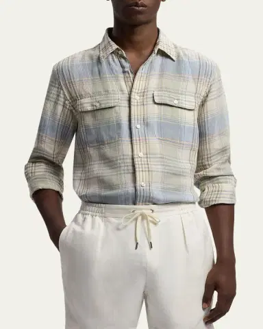 Ralph Lauren Purple Label Men's Plaid Linen Shirt | Thumbnail 4