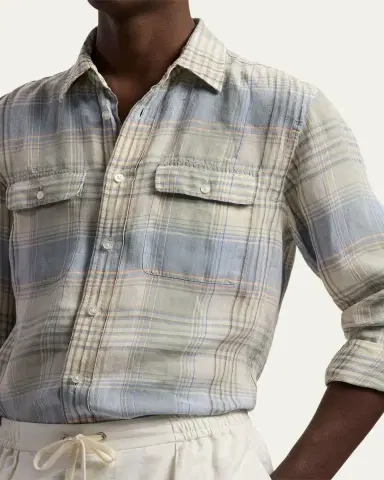 Ralph Lauren Purple Label Men's Plaid Linen Shirt | Thumbnail 5