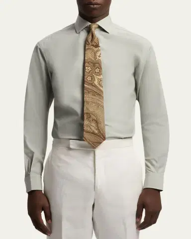 Ralph Lauren Purple Label Men's Cotton End-on-End Dress Shirt | Thumbnail 4 Ralph Lauren Purple Label Men's Cotton End-on-End Dress Shirt | Thumbnail 4
