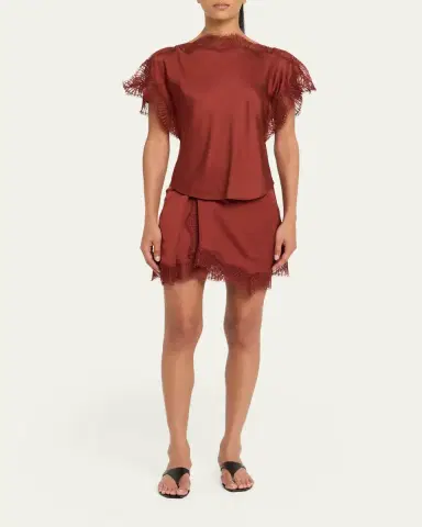 A.L.C. Dion Satin Lace-Trim Mini Skirt | Thumbnail 2