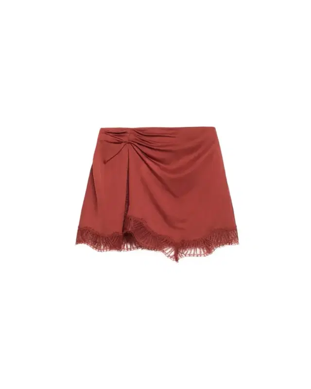 Dion Satin Lace-Trim Mini Skirt