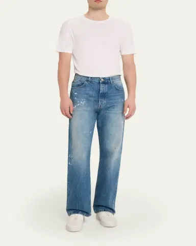 Jeanerica Men's Paint Splatter Medium Blue Denim Jeans | Thumbnail 2