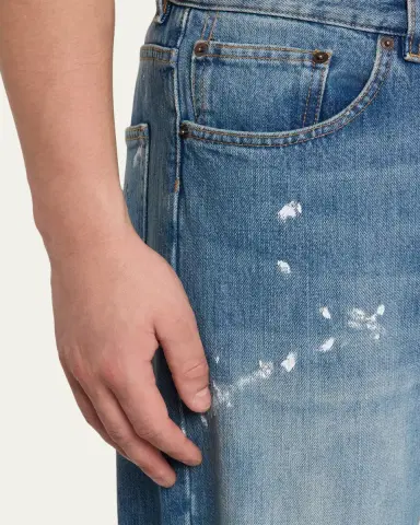 Jeanerica Men's Paint Splatter Medium Blue Denim Jeans | Thumbnail 5