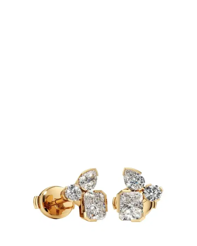 Unsaid Meta Lab-Grown Diamond Cluster Stud Earrings in 18K Yellow Gold