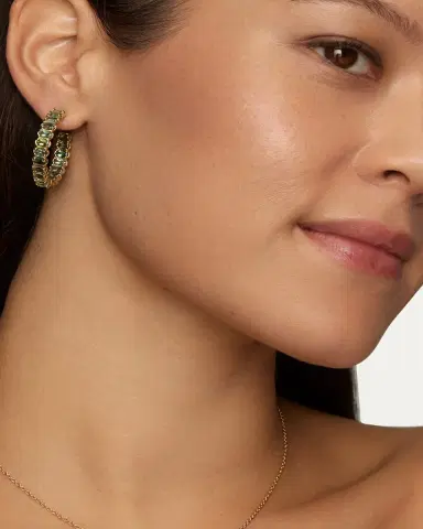 Jamie Wolf 18K Yellow Gold Hoop Earrings with Oval-Shaped Green Tourmaline | Thumbnail 2