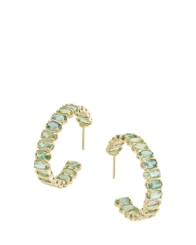 Jamie Wolf 18K Yellow Gold Hoop Earrings with Oval-Shaped Green Tourmaline