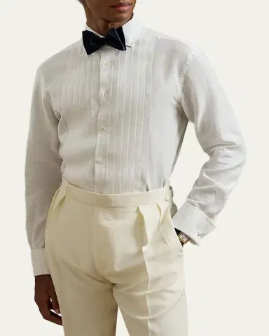 Ralph Lauren Purple Label Men's NM x RL French Cuff Linen Tuxedo Shirt | Thumbnail 4 Ralph Lauren Purple Label Men's NM x RL French Cuff Linen Tuxedo Shirt | Thumbnail 4