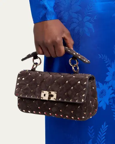 Valentino Garavani Small Quilted Rockstud Suede Shoulder Bag | Thumbnail 2 Valentino Garavani Small Quilted Rockstud Suede Shoulder Bag | Thumbnail 2