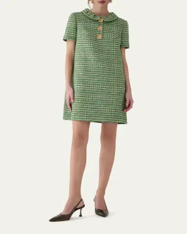 Carolina Herrera Collared Metallic Tweed Mini Shift Dress | Thumbnail 2 Carolina Herrera Collared Metallic Tweed Mini Shift Dress | Thumbnail 2