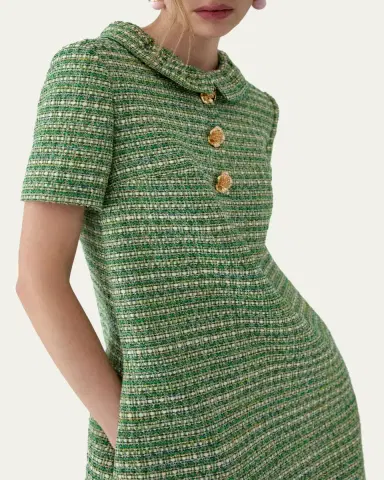 Carolina Herrera Collared Metallic Tweed Mini Shift Dress | Thumbnail 4 Carolina Herrera Collared Metallic Tweed Mini Shift Dress | Thumbnail 4