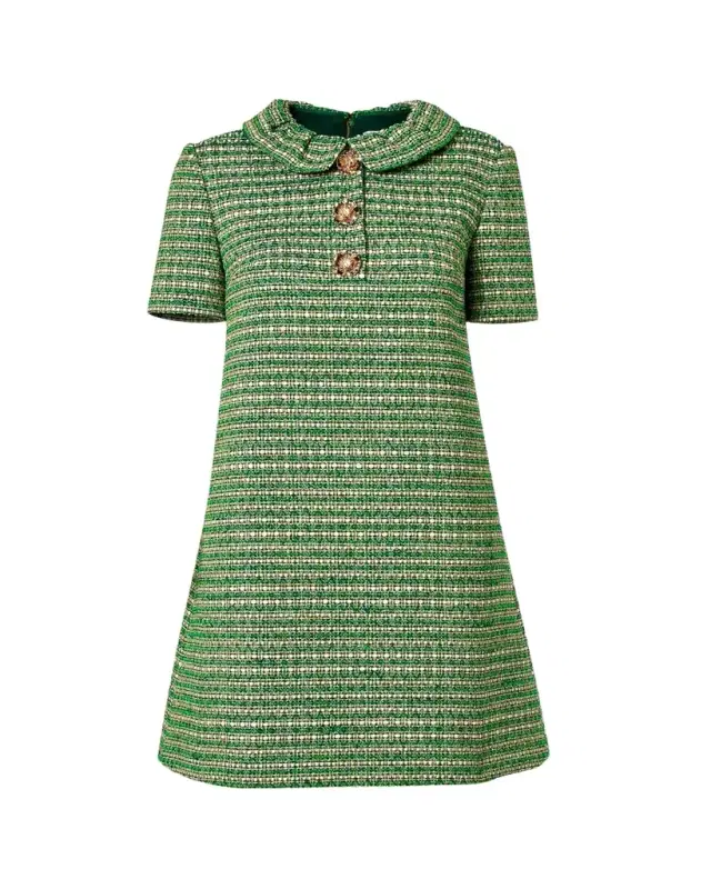 Carolina Herrera Collared Metallic Tweed Mini Shift Dress